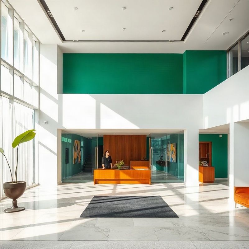 Lobby residencial iluminado em Pinheiros, São Paulo