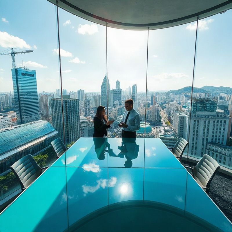 Sala de reuniões em andar alto com vista para São Paulo