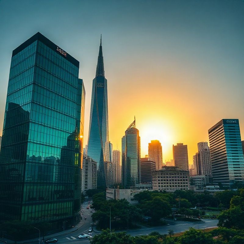 Skyline de São Paulo ao entardecer visto de um edifício alto